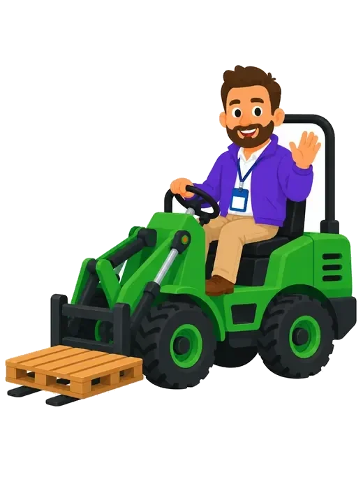 Illustratie van de Logistiek-agent op een heftruck.